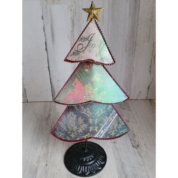 Vintage metal xmas tree pine red cardinal decor figure - Picture 1 of 9